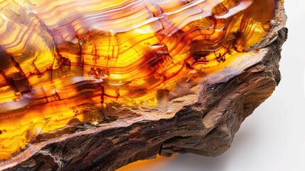 Colorful amber on white background Petrified tree resin with yellow crystal stones Jewelry material