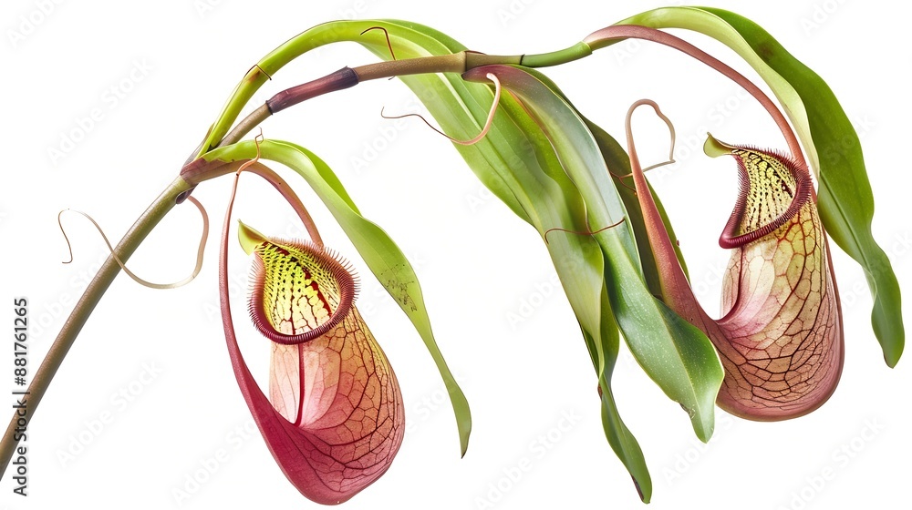 Poster pitcher plants nepenthes with green leaves isolated on white background with clipping path : generat