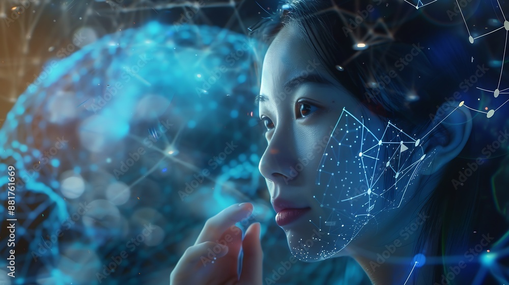 Aufkleber AI Artificial Intelligence Education technology concept Women use Laplets Learn online webinars successfully Use AI to Generate Business Development New ideas for success technology of : Generative AI