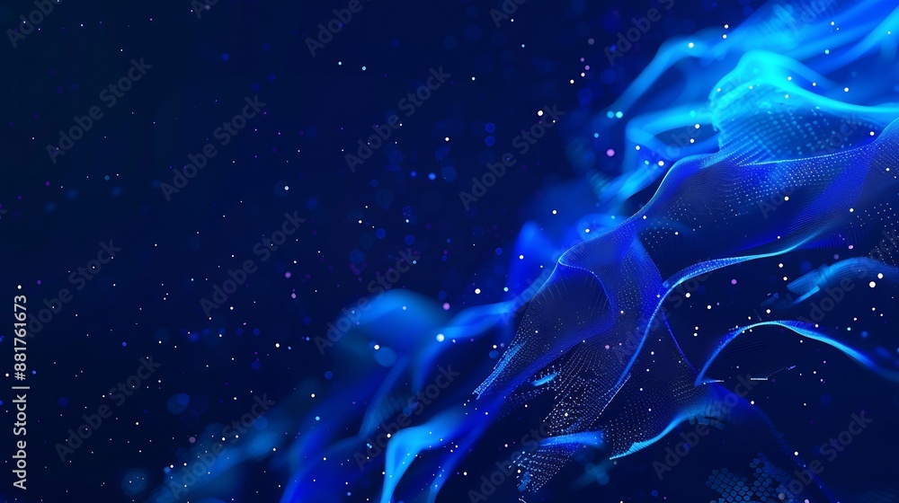 Leinwandbilder Abstract wave shape on a lowpolygonal triangular background for design on the topic of cyberspace big data metaverse network security data transfer on dark blue abstract cyberspace bac : Generative AI