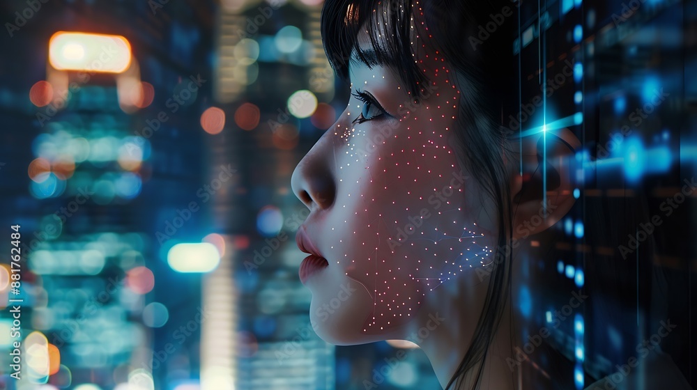 Poster Women use AI to help work AI Learning and Artificial Intelligence Concepts Business modern technology internet and networking concepts AI technology in everyday life : Generative AI