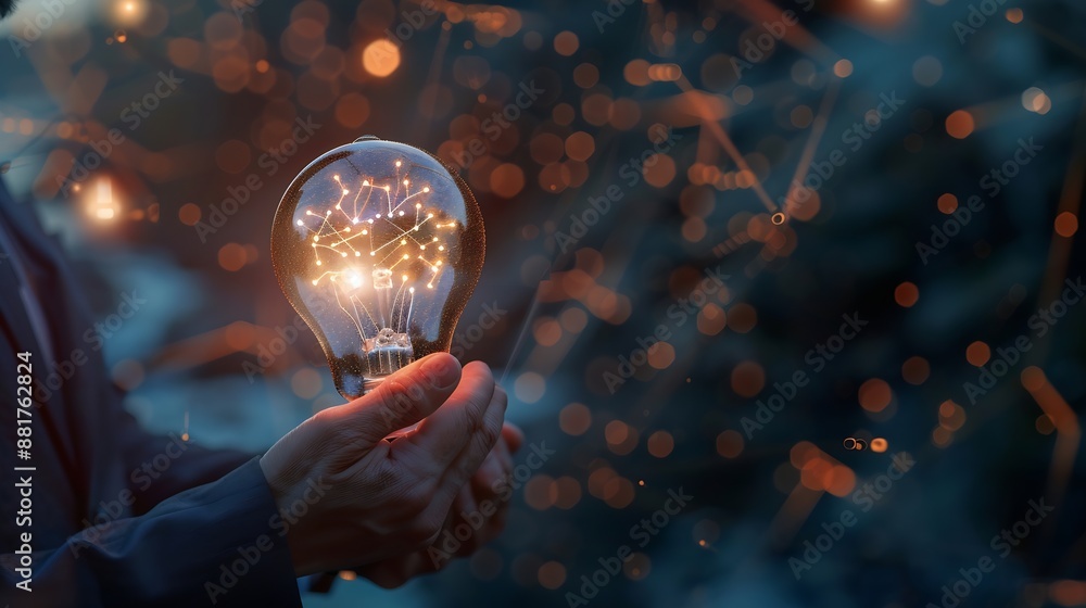 Poster AI Artificial Intelligence Technology concept Businessman holding a glowing lightbulb with AI symbol representing artificial intelligence technology innovation and future digital advan : Generative AI