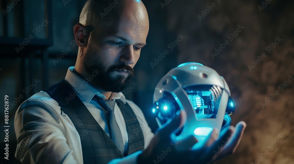 Aufkleber Businessman showing technology smart robot AI technology Ai tech Artificial Intelligence artificial intelligence by enter command prompt for generates Futuristic technology transformat : Generative AI