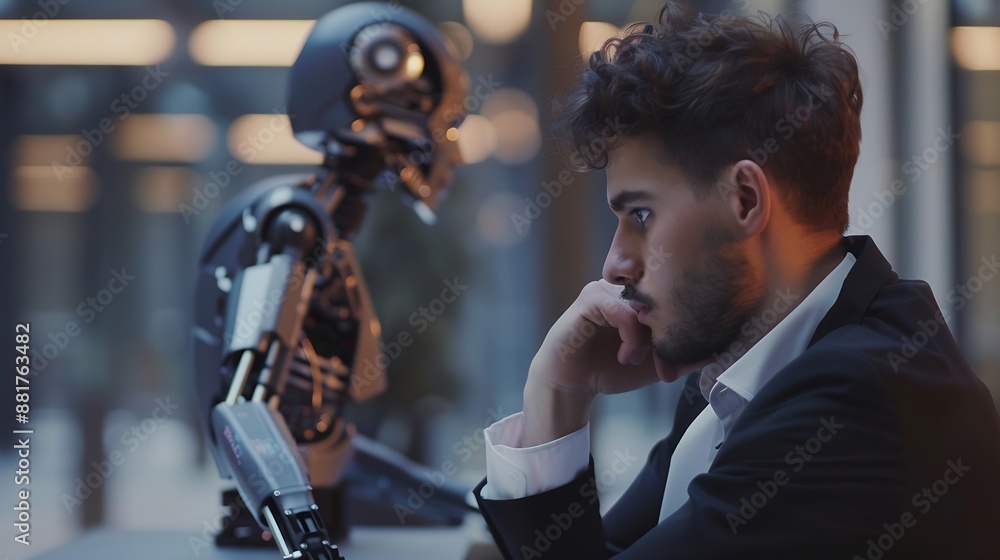 Aufkleber Chat with AI or Artificial Intelligence Young businessman chatting with a smart AI or artificial intelligence using an artificial intelligence chatbot developed by OpenAI : Generative AI