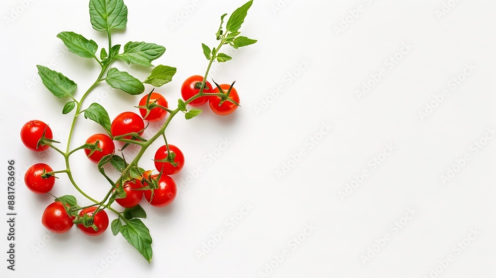 Poster stem with ripe cherry tomatoes and leaves isolated on white : generative ai