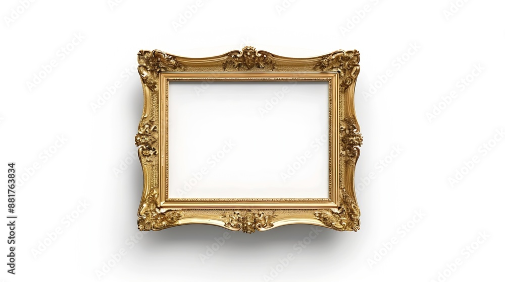 Poster antique gold brown classic old vintage wooden rectangle mockup canvas frame isolated on white backgr