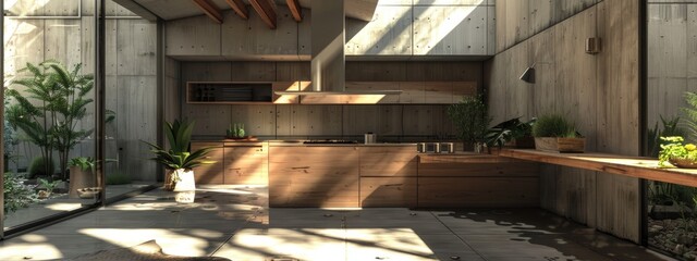 Kitchen interior in beautiful new luxury home in bright modern minimal style