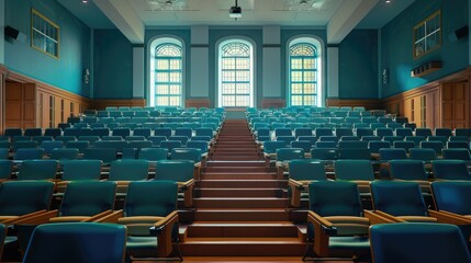 Naklejka premium Empty Lecture hall view from high desk
