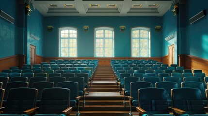 Naklejka premium Empty Lecture hall view from high desk