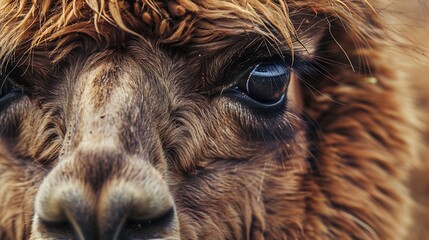 agriculture alpaca america animal animal hair background beautiful big big eyes bolivia brown closeup countryside cute domestic domestic animals domesticated ears eye farm farming : Generative AI