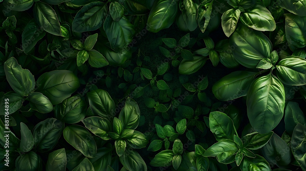 Poster basil leaves filling the frame : generative ai