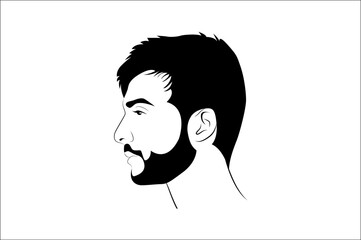 Man with beard digital black art hand drawn isolated on white background - vector illustration