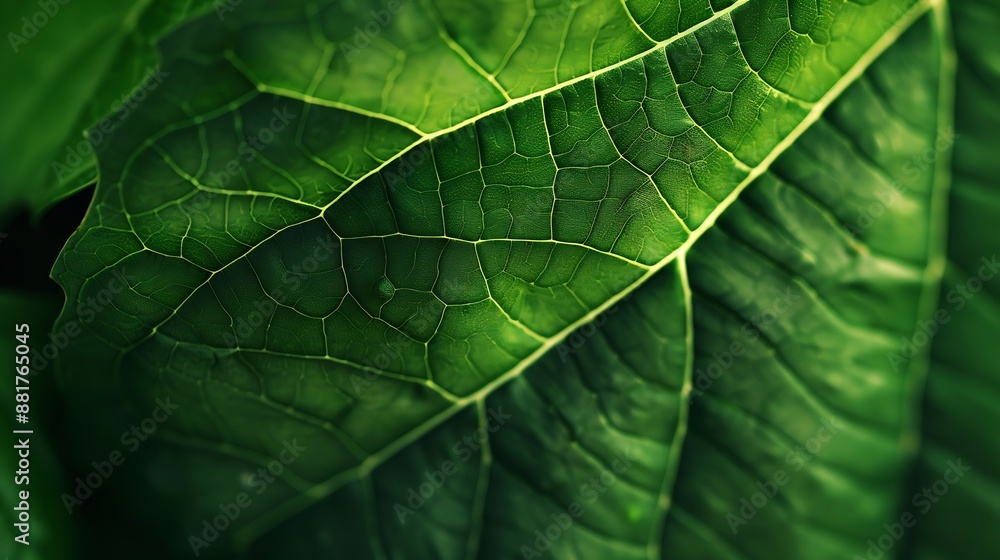 Leinwandbilder a macro photo captures the intricate details of a leafs veins showcasing its vibrant green texture a
