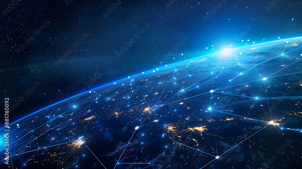 Leinwandbilder earth wifi wireless network futuristic cyberspace future city landscape city abstract background bin