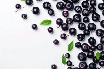 Berries On White Background. Top View of Fresh Acai Berries, Antioxidant Rich Superfood