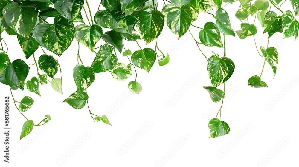 Poster golden pothos or epipremnum aureum hanging vine plant isolated on white background with clipping pat