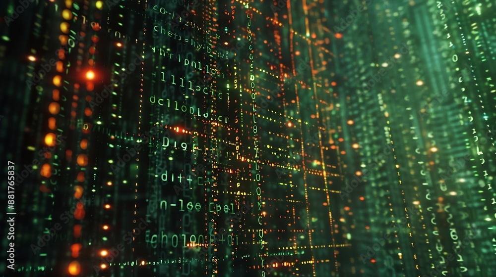 Poster Digital binary code matrix background  3D rendering of a scientific technology data binary code network conveying connectivity complexity and data flood of modern digital age : Generative AI