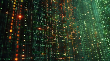 Digital binary code matrix background  3D rendering of a scientific technology data binary code network conveying connectivity complexity and data flood of modern digital age : Generative AI