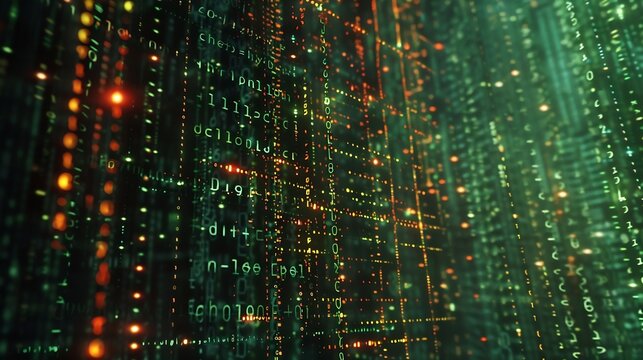 Digital binary code matrix background  3D rendering of a scientific technology data binary code network conveying connectivity complexity and data flood of modern digital age : Generative AI
