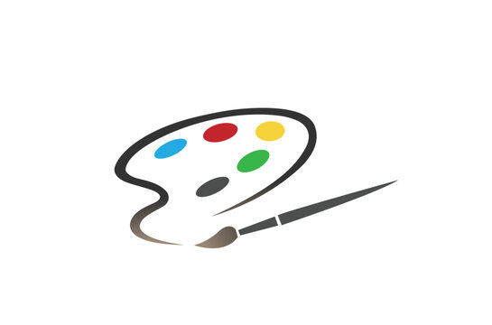 recommend clip art: Art palette with paints brush stylized logo lines vector icon symbol
