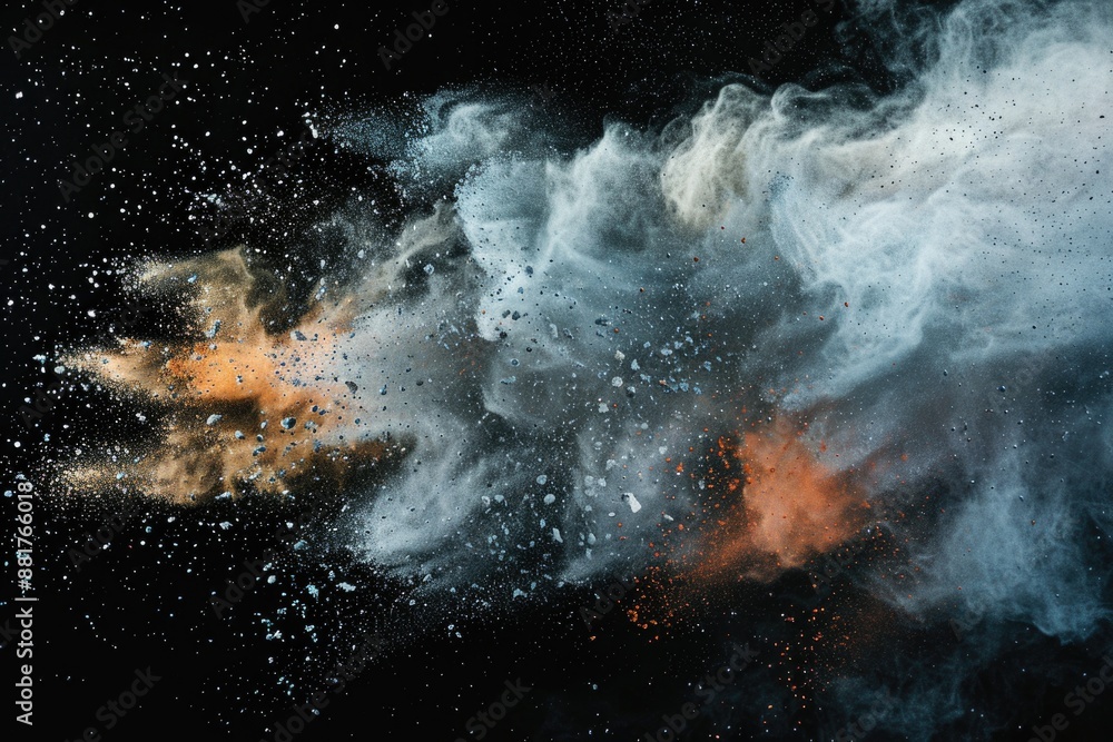 Poster a vibrant explosion of powder on a black background, creating a colorful and dynamic scene
