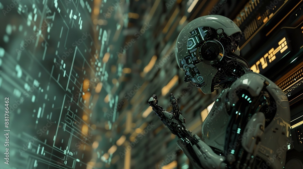 Aufkleber AI concept controlling technological tools intelligent robots Development of an artificial code of ethics chips artificial intelligence science and technology and future and global con : Generative AI