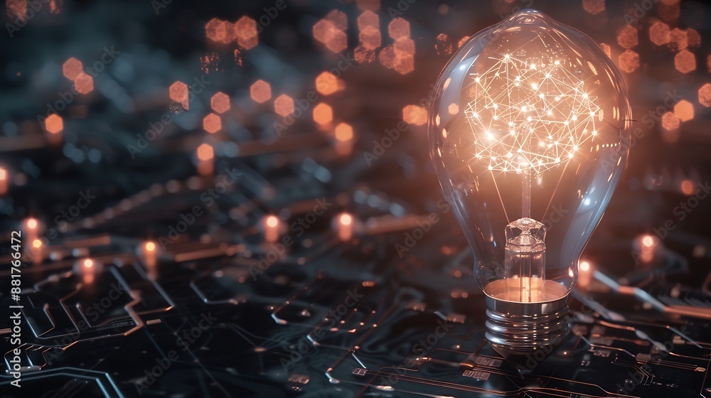 Aufkleber Generate AI technology Machine learning on the big data network Brain data creative in a light bulb to technology smart robot science and artificial intelligence technology innovation  : Generative AI