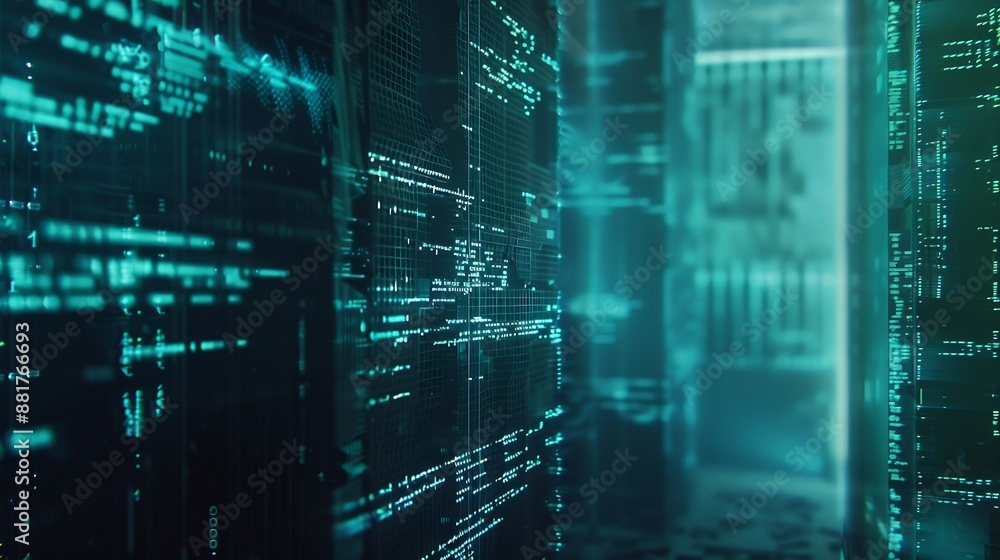 Poster series mainframe in a futuristic representation of a matrix code : Generative AI
