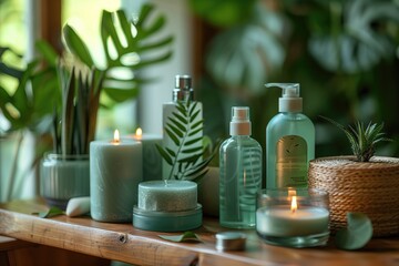 Mosquito Repellent Products: Various mosquito repellent products like sprays, lotions, and candles arranged on a table, representing different ways to prevent bites