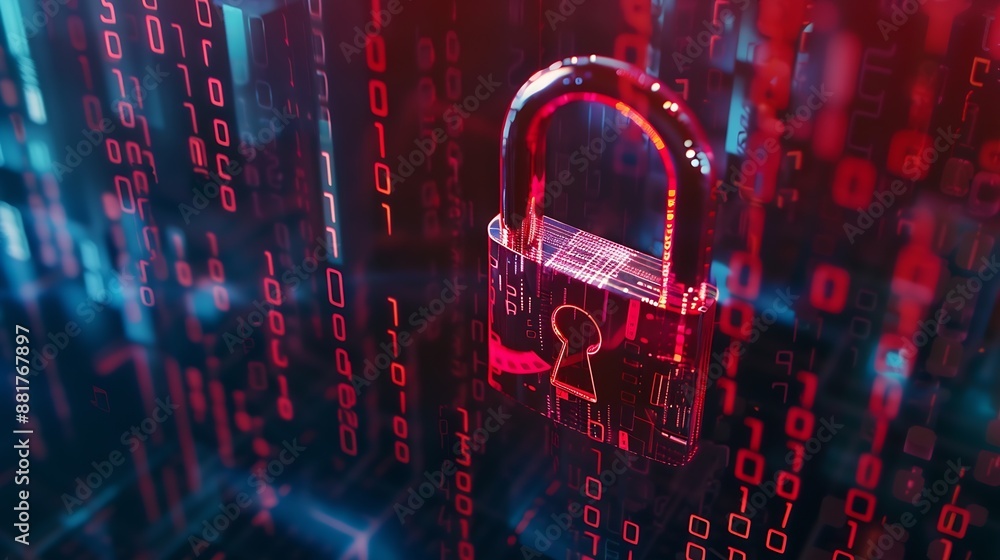 Aufkleber Padlock shape on a binary background of ones and zeros Cyber security and secure data concept : Generative AI