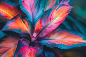 Obraz premium A close-up view of colorful leaves in shades of pink, orange, and blue