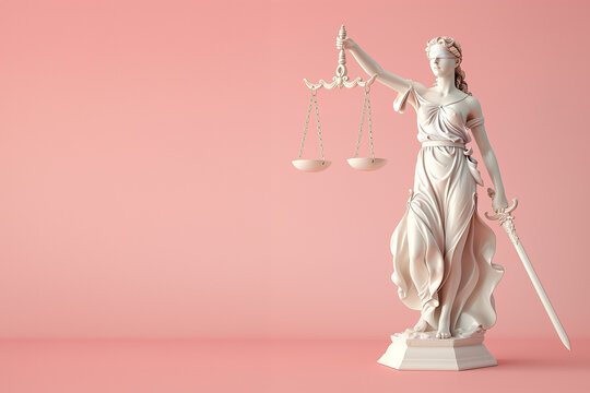 statue of justice on pink background