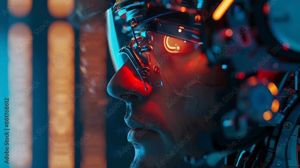 Poster Ai technology Artificial Intelligence man using technology smart robot AI artificial intelligence by enter command prompt for generates something Futuristic technology transformation C : Generative AI
