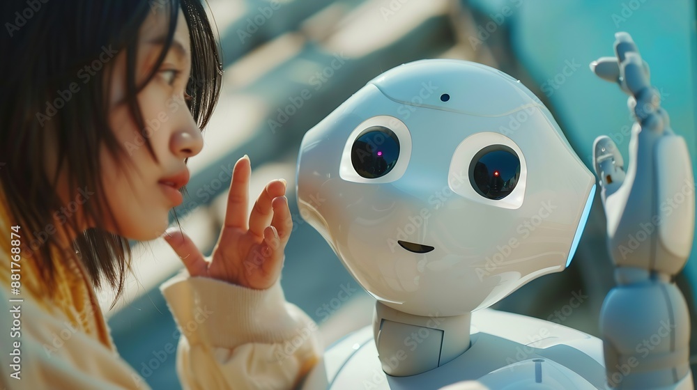 Poster Chat AI Technology Artificial Intelligence A person using smart robot technology AI artificial intelligence by giving commands to create something : Generative AI
