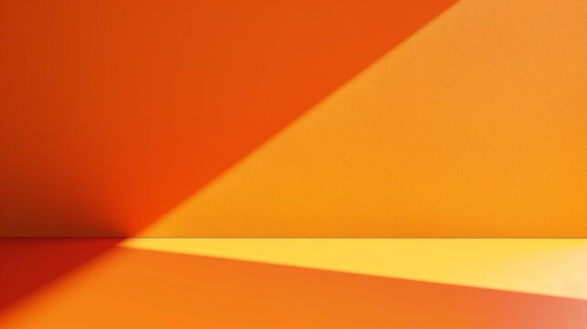 Abstract Orange and Yellow Room Interior With Sunlight and Shadows