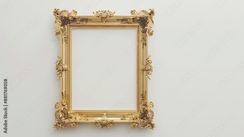 Poster mock up of old antique gold frame isolated on white background with copy space : generative ai