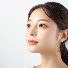 Fototapeta premium Beautiful young Asian woman with healthy and perfect skin on isolated white background.