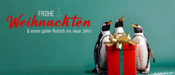 Frohe Weihnachten und einen guten Rutsch ins neues Jahr. Lustige Gru&szlig;karte mit Text.
