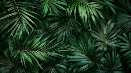 Green tropical palm leaves texture background : Generative AI