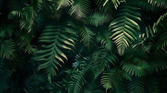 Fern leaves in forest texture background Dense dark green fern leaves in garden Nature abstract background Fern at tropical forest Beautiful dark green fern leaf texture background wit : Generative AI