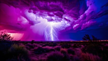 Thunder storm hole purple sky with massive lightning, AI Generated