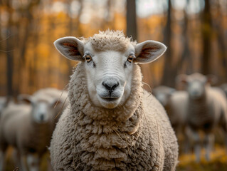 Fototapeta premium Close Up of Sheep in Autumn Forest