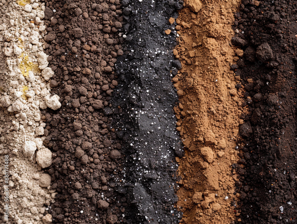 Poster close up of five different soil types