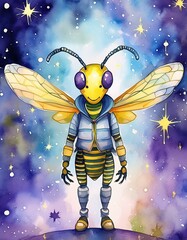 Naklejka premium cartoon wasp on a moon in the night