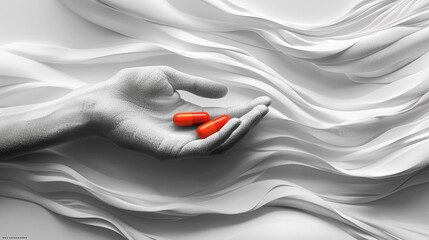 Minimalistic Concept of International Overdose Awareness Day with Hand Holding Red Capsules - Design for Awareness Campaigns and Posters