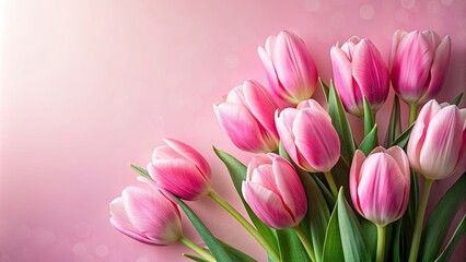 Fototapeta premium Delicate tulip blooms on a pink background, Tulip, pink, delicate, flowers, spring, beauty, blooming, petals, floral, nature