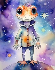 Naklejka premium cartoon lizard in the night on the moon