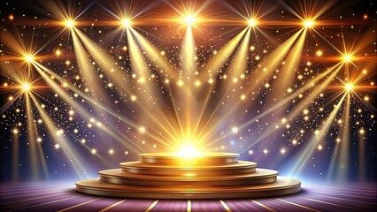 Elegant award stage with light rays and sparks, set against a beautiful background , awards, stage, ceremony