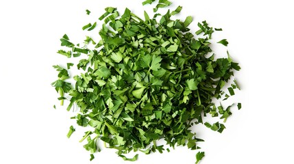 Obraz premium Chopped dry parsley leaves pile isolated on white background top view : Generative AI