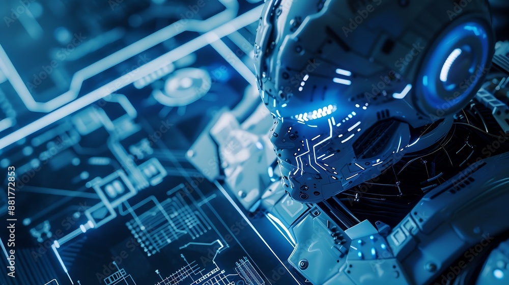 Aufkleber AI concept controlling technological tools intelligent robots Development of an artificial code of ethics chips artificial intelligence science and technology and future and global con : Generative AI